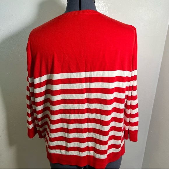 Talbots Charming Cardigan Stripe Ruffle Red White 3XP - Picture 8 of 12